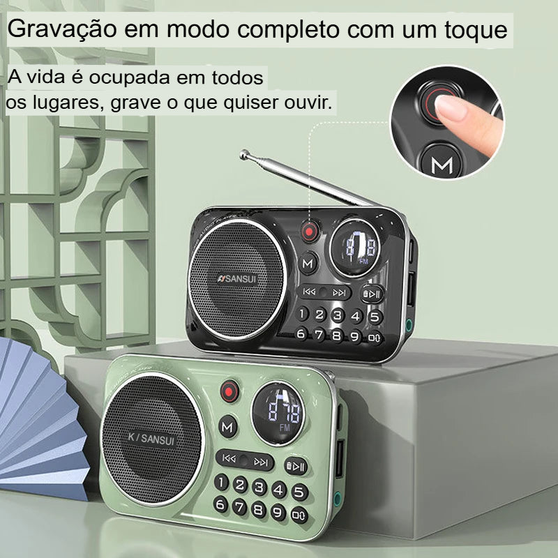 Rádio Sansui Mini Multimídia Portátil Bluetooth USB/Cartão