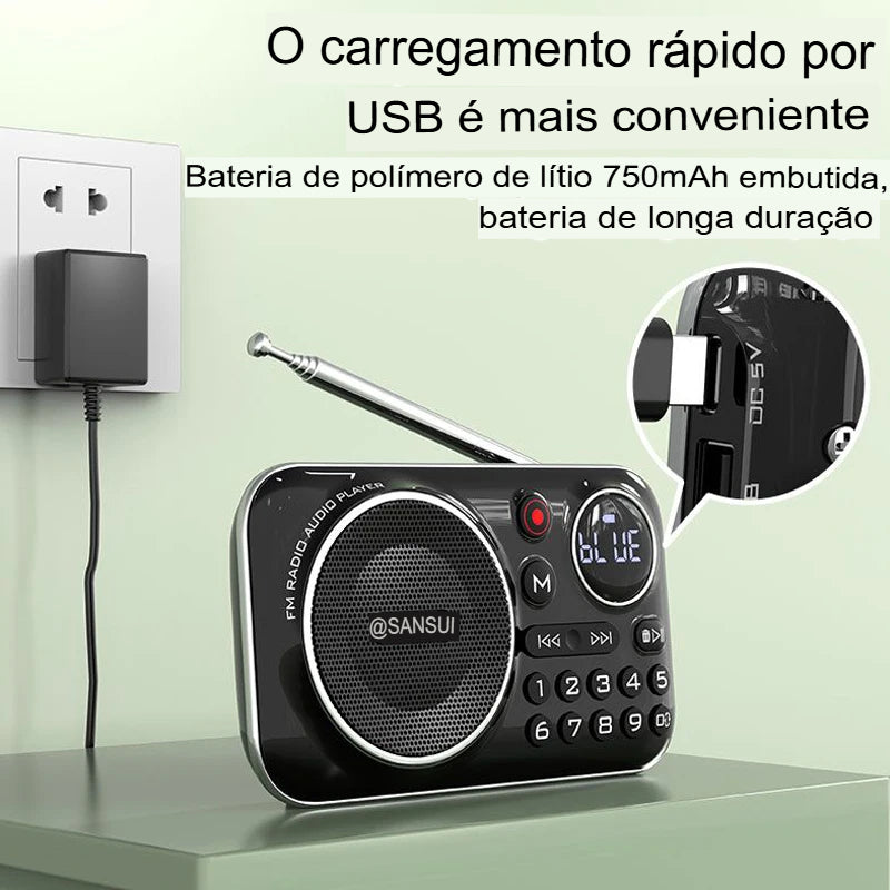 Rádio Sansui Mini Multimídia Portátil Bluetooth USB/Cartão