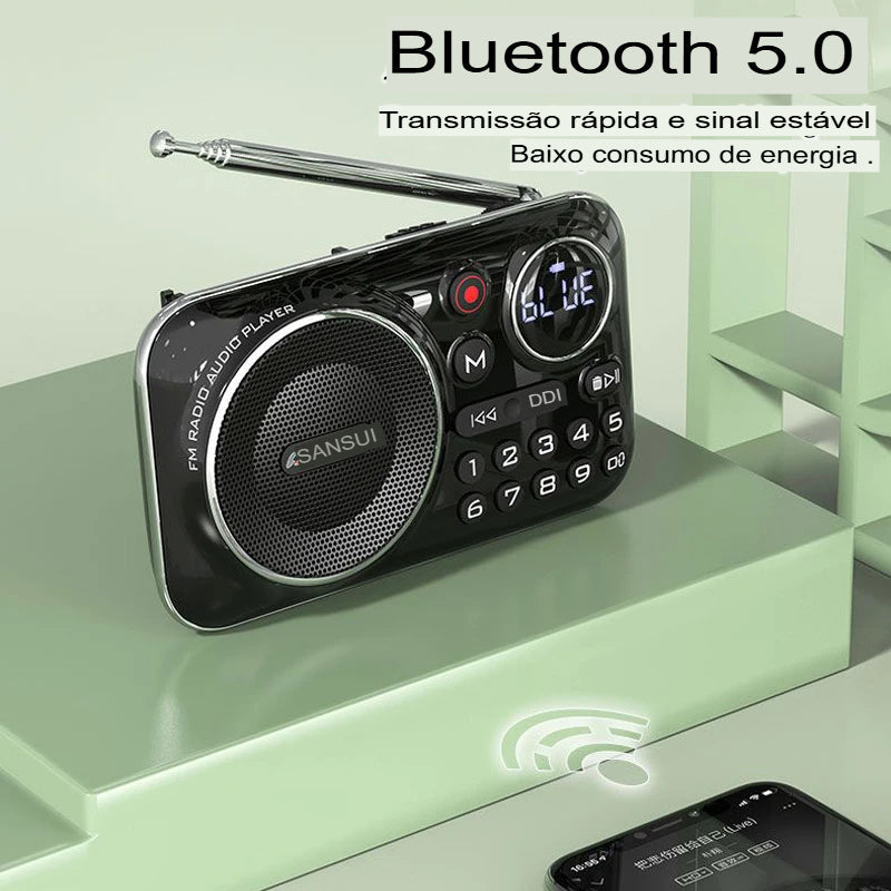 Rádio Sansui Mini Multimídia Portátil Bluetooth USB/Cartão